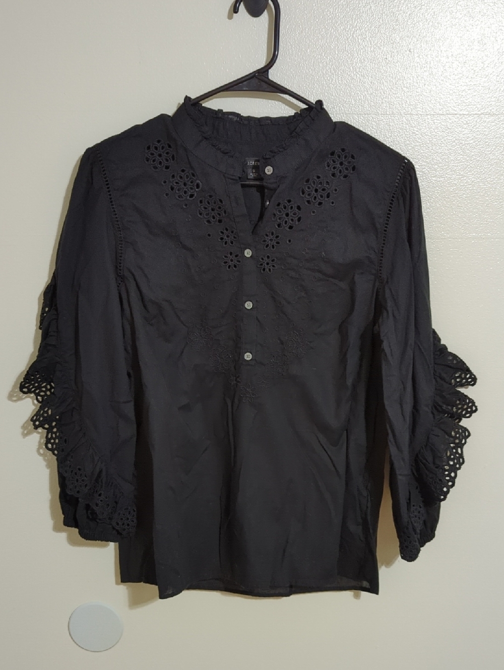J.Crew Ruffle-Sleeve Top with Embroidered Eyelet - Picture 2 of 9